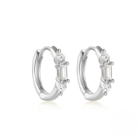 wholesale S925 Sterling Silver Double-layer Zircon And Opal Four-pointed Star Ear Hoop Ear Climber Earrings-Platinum #1 925 Silver