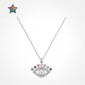 wholesale 925 Sterling Silver Cross-Border European and American Women's Evil Eye Necklace with Colored Zirconia Pendant, Small and Exquisite Luxury Fashion Versatile Neck Accessory-0-0