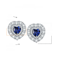 wholesale Metal Material: Autumn New Retro Lab-Grown Sapphire Heart Earrings, Heart-Shaped Surround Set with Zirconia Women's Earrings-0-5