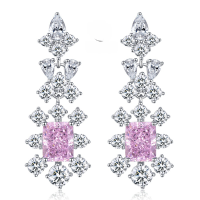 wholesale 925 Silver Metal Material, Mu Jing Jewelry New Rectangle 7*9 Pink Diamond Ice Flower Cut High Carbon Diamond Fashion TikTok Live Hot Seller-E234 Pink Diamond 925 Silver