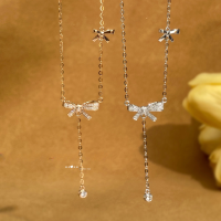 wholesale S925 sterling silver all-over butterfly knot pendant necklace for women, lightweight and versatile, French-style vintage fashion, simple and elegant-BX0228-Gold>925 Silver