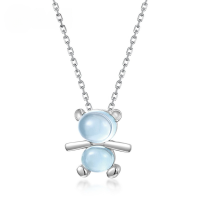 wholesale S925 Sterling Silver New Cute Cartoon Bear Pendant Choker Necklace with Natural Topaz for Women-Sky Blue Topaz (chain not included)  925 Silver