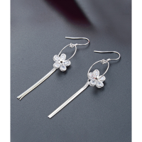 wholesale S925 Sterling Silver Floral Tassel Earrings for Women, Korean Style Fashionable Diamond-Inlaid Elegant Light Luxury Ear Hooks, Cross-Border Supply-003338-Platinum S925 Silver