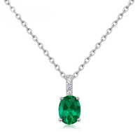 wholesale S925 Silver Vintage Oval Cultured Emerald Pendant Women's Full Gemstone Cross Pendant Necklace for Export Cross-border-Cultured Emerald Pendant (excluding chain) (main stone 6*8mm/1ct) >925 silver