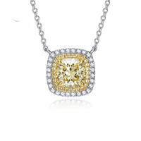 wholesale [Electroplated White Gold] Stumu Jewelry New Yellow Diamond 8*8 Fancy Square High Carbon Diamond Electric Gold Necklace Luxurious Micro-Set Pendant for Women-N093 Yellow Diamond 925 Silver