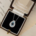 wholesale 925 Sterling Silver Blue Teardrop Necklace for Women, Summer New Simple and Luxurious Micro-Pave Aquamarine Necklace-0-3