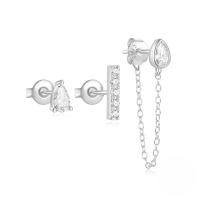 wholesale S925 Sterling Silver With Inlaid Zircons Star And Moon Marquise Earrings, Ear Hoops, Popular Among European And American Ins Trendsetters-3-piece set - Platinum #3 925 silver