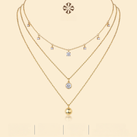 wholesale S925 Silver & Moissanite Cross-Border Hit Layering Necklace, Tarnish-Free, High-End Long Gold Chain, Light Luxury Niche-8 Moissanite Diamonds
