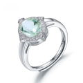 wholesale S925 Sterling Silver Natural Green Amethyst Ring, Adjustable Opening, Fashionable and Elegant, Set with Natural Colored Gemstone-0-0
