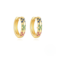 wholesale S925 Sterling Silver Minimalist Shiny Zircon Pearl Ear Hoop With White And Colored Gemstones-Gold#2 925 Silver