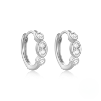 wholesale S925 Sterling Silver Double-layer Zircon And Opal Four-pointed Star Ear Hoop Ear Climber Earrings-Platinum #2 925 Silver