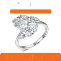wholesale Golden S925 Silver Moissanite Ring with Waterdrop Large Main Stone Floral Crown Design Sparkly Women's Bestseller-White gold 4 carat (with certificate)  5 US