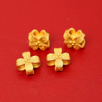 wholesale Gold Plated 925 Sterling Silver Four-Leaf Clover Bow Spacer Beads DIY Bracelet String Braiding Cord Accessories-A four-leaf clover bow