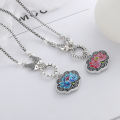wholesale Sterling Silver Retro Ethnic Hollowed Out Resin Enamel Lotus Heart Sutra Ancient Style Pendant Necklace-0-0