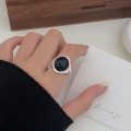 wholesale S925 Silver Black Agate Adjustable Ring for Women, Korean Ins Trendy New Style, Niche and Unique High-End Finger Ring-0-0