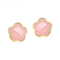 wholesale 925 Sterling Silver Inlaid Pink Crystal Japanese Style Pink Flower Stud Earrings Exquisite Sweet Earring Manufacturer Wholesale-10K gold + swimming paint  925 silver