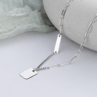 wholesale S925 Sterling Silver Trendy Hip-Hop Style Side Chain Stitched English Phrase Small Square Pendant Necklace-YFL193/approx. 7.33g>925 silver