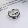 wholesale S925 Sterling Silver 3D Effect Feather Index Finger Ring Punk Adjustable Open Ring-0-1