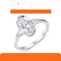 wholesale Golden S925 Silver Moissanite Ring with Oval Center Stone and Baguette Side Stones Three-Stone Combination Design Women's Popular Style-White gold 2.5 carats (with certificate)  5 US