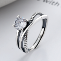 wholesale S925 Sterling Silver Korean-style Lady Elegant Zircon Inlaid Irregular Line Cross Index Finger Open Ring for Women-0-1