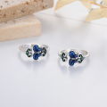 wholesale Silver S990 Enamel Resin Color Glaze Blue Butterfly Ethnic National Trend Creative Design Open Adjustable Ring-0-0