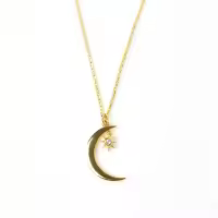 wholesale 925 Sterling Silver January To December Birthstone Zircon Star And Moon Necklace Elegant And Creativehot-selling Collarbone Chain-Gold-White Diamond 925 Silver