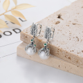 wholesale S925 sterling silver creative feather ear cuff with pearl accents and green zirconia, retro minimalist style earrings for women-0-0