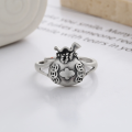 wholesale S925 Sterling Silver Matte Process Auspicious Blessing Character Coin Purse Ring Vintage National Style Index Finger Ring-0-2