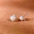 wholesale S925 Sterling Silver Minimalist Petal Freshwater Pearl Earrings for Women, Small and Elegant Vintage Style Accessories Gift for Girlfriend-0-1