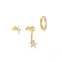 wholesale S925 Sterling Silver Geometric Teardrop Evil Eye Zircon Accent Earring Hoop And Stud Set-Set of 3 - Gold#3 925 Silver