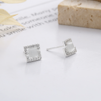 wholesale S925 Sterling Silver Korean-style Square Inlaid Crystal Stone Exquisitely Designed Niche Versatile Earrings-YHR258/approx. 1.2g 925 silver