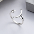 wholesale S925 Sterling Silver Korean Style Ins Minimalist Personalized Three-Dimensional Smile Simple Line Open Adjustable Ring Unisex-0-1