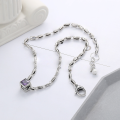 wholesale S925 Sterling Silver Trendy Hip-Hop Unique Pattern with Colorful Square Zirconia Heavy Duty G-Letter Clasp Necklace-0-3
