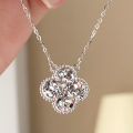 wholesale 999 Silver Maker's Four-Leaf Clover Ice Chip Pendant Necklace Women's Clavicle Chain Light Luxury Trendy Live Streaming Hit-0-0