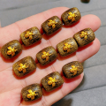 wholesale S925 silver gold-plated natural agarwood Garuda barrel bead accessories DIY handmade bracelet semi-finished products-0-5