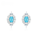 wholesale S925 Silver Plated Cross-Border New European and American Light Luxury White Zircon Super Sparkling Earrings for Women, Shallow Sea Blue High Carbon Diamond Stud Earrings Wholesale-0-0