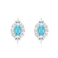 wholesale S925 Silver Plated Cross-Border New European and American Light Luxury White Zircon Super Sparkling Earrings for Women, Shallow Sea Blue High Carbon Diamond Stud Earrings Wholesale-Thick Silver Platinum 925 Silver