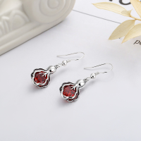 wholesale S925 Sterling Silver Irregularly Set Red Zircon Earrings, New Chinese Style Festive Luxurious Wind Earrings for Women-302FR/approx. 3.4g