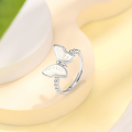 wholesale S925 Sterling Silver Ethereal White Shell Butterfly Open Adjustable Ring for Women, Minimalist and Unique Luxury Fashion Statement-0-5