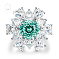 wholesale 925 Silver Paraiba Color 9mm Firework Cut High-Carbon Diamond Women's Ring Live Stream Collection by Mu Jing Jewelry 2022-R397 Fireworks Cut  No. 8