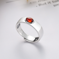 wholesale S925 Silver Retro Fashion Blood Amber Natural Stone French Luxury Style Niche Design Versatile Open-End Ring-YFJ1188/approx. 4.2g Adjustable opening