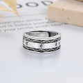 wholesale S990 Silver Retro Aged Exquisite Craftsmanship Eight-Character Mantra Ring Creative Ancient Style Hot-Selling Adjustable Open Ring-0-2