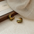 wholesale S925 Sterling Silver Korean Style Leopard Print Drip Oil L-Shaped Stud Earrings for Women, Ins Niche Design Elegant Earrings-0-4