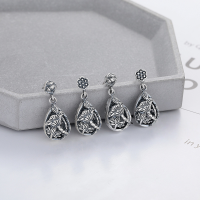 wholesale S925 sterling silver vintage ethnic-style distressed craft lotus seed pod hollow-out design earrings-508RM polished / about 5.5g / pair  925 silver