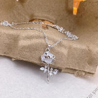 wholesale Silver S999 Maker Rose Pendant Necklace, Fashionable and Luxurious, Exquisite Women's Minimalist Small and Chic High-End Collarbone Chain-Pure Silver-Rose Necklace>Pure Silver