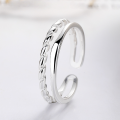 wholesale S925 Sterling Silver Hollow Twist Ring, Niche Luxury Adjustable Open Band Index Finger Ring with a Premium Feel-0-0