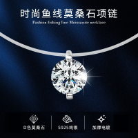 wholesale S925 Sterling Silver Transparent Fish Line Necklace For Women, Collarbone Chain, Elegant Invisible Mermaid Tear Single Zircon Pendant, Summer New Item-1 carat Moissanite necklace (with certificate) 925 silver