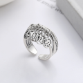 wholesale S925 Sterling Silver Retro Punk Style Open Ring with Interlaced Line Pattern Small Round Pendant Decoration-0-1