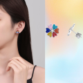 wholesale S925 Sterling Silver New Cross-Border Bestselling Moissanite Colored Bone Studs Fashionable High-End Floral Ear Studs Ear Jewelry-0-0