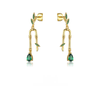 wholesale 925 Silver Summer Versatile New Chinese-style Earrings, High-end Light Luxury Advanced Ear Jewelry with Zircon Bamboo Joint Design-CT-002 Sterling Silver Earrings>925 Silver